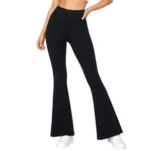 SO Flare Waffle High Rise Cotton Bootcut Pants Leggings Black Size: Large